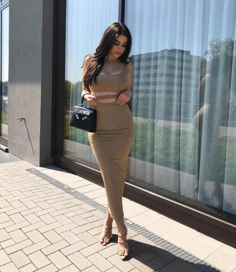 Women Dress Elegant Long Dresses Party Night Dress Women Dresses Woman Female Clothing Sexy Pleated Hollowout Two-piece Dress