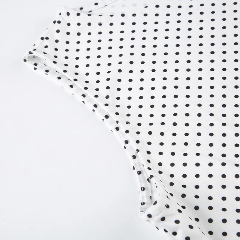 Sleeveless Short Dot Print Women Dresses Slim Fit Elegant Simple Office Lady Trendy Clothes