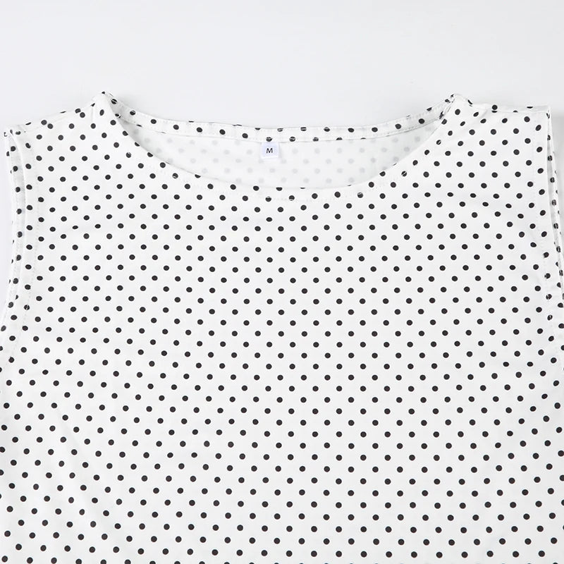 Sleeveless Short Dot Print Women Dresses Slim Fit Elegant Simple Office Lady Trendy Clothes