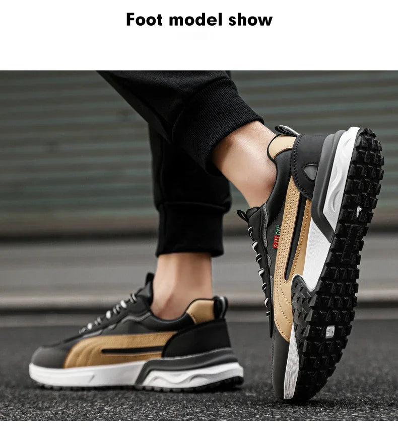 Mens Casual Sneakers Comfortable Soft Bottom Male Trainers Fashion Classic Non-slip Lace-up Tennis Shoes Sport Shoes Man Leather