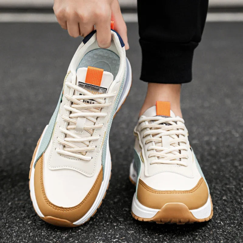 Mens Casual Sneakers Comfortable Soft Bottom Male Trainers Fashion Classic Non-slip Lace-up Tennis Shoes Sport Shoes Man Leather