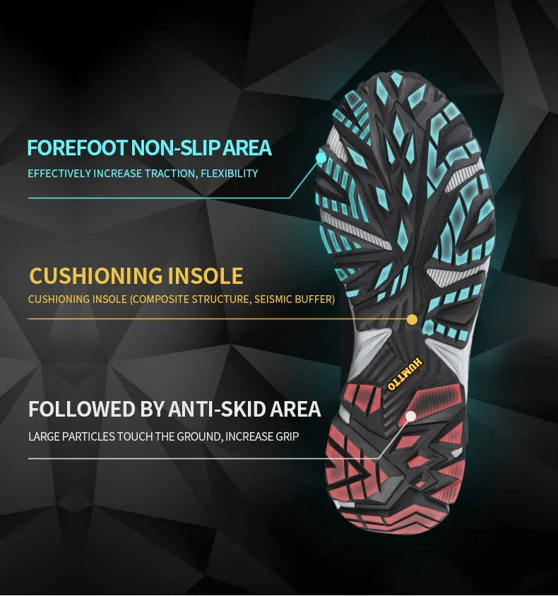 HUMTTO Genuine Leather Men's Sports Shoes Non-slip Hiking Shoes Winter Outdoor Safety Sneakers Breathable Trekking Boots for Men