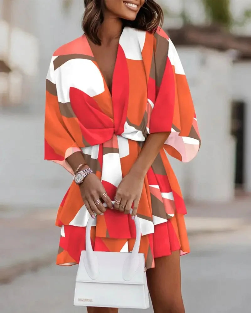 Women Dresses Fashion Vacation Sundress Women's Bat Sleeve Ruffles Dresses Summer Irregular Mini Dress