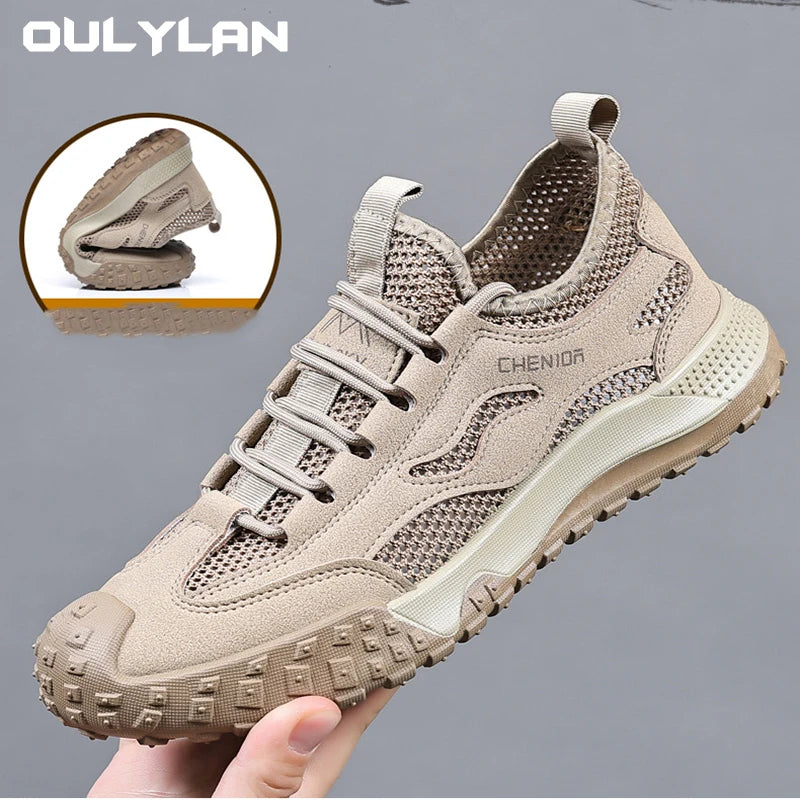 Oulylan Summer Breathable Hollow Wading Shoes Mesh Men Outdoor Hiking Climbing Shoes Sport Non-Slip Sneaker 39-44 Size