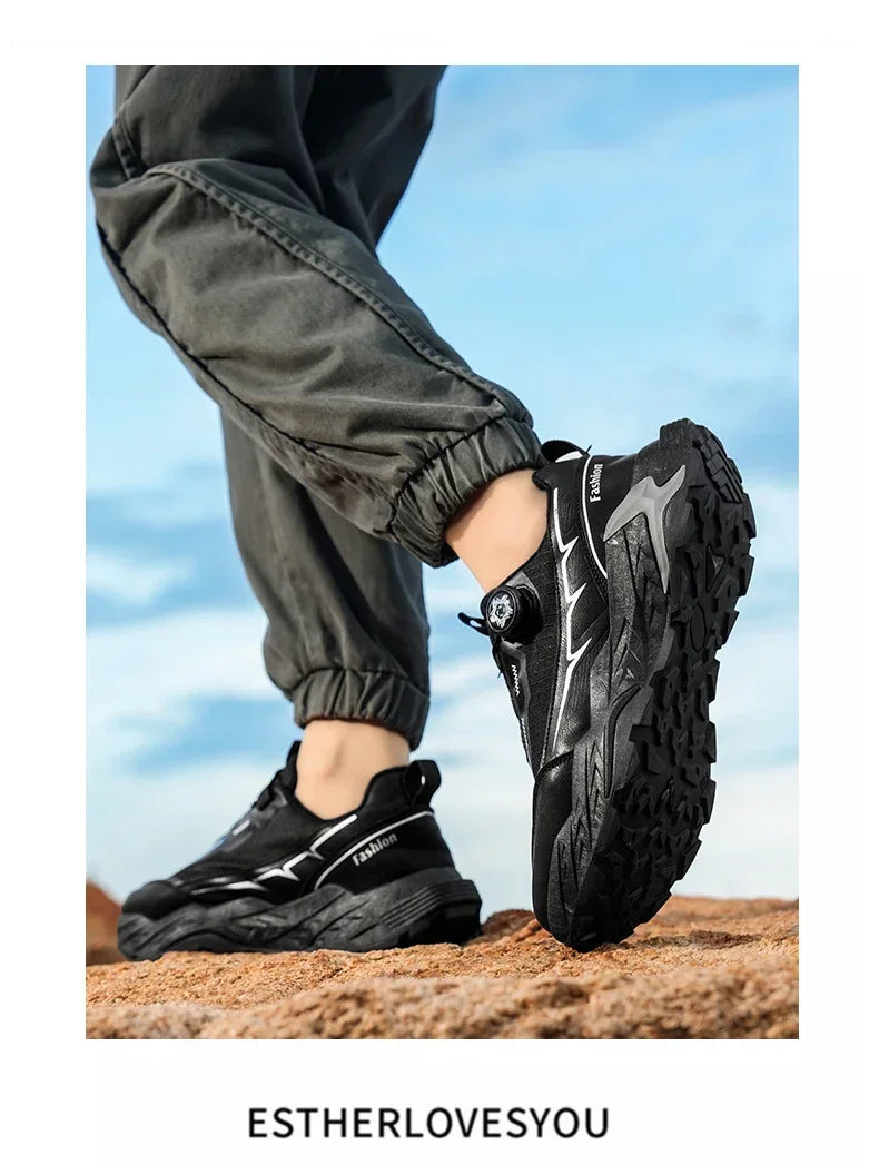 2025 New Mens Shoes Autumn Breathable Button Rotating Mesh Sports Outdoor Sports Leisure Running Hiking Shoes