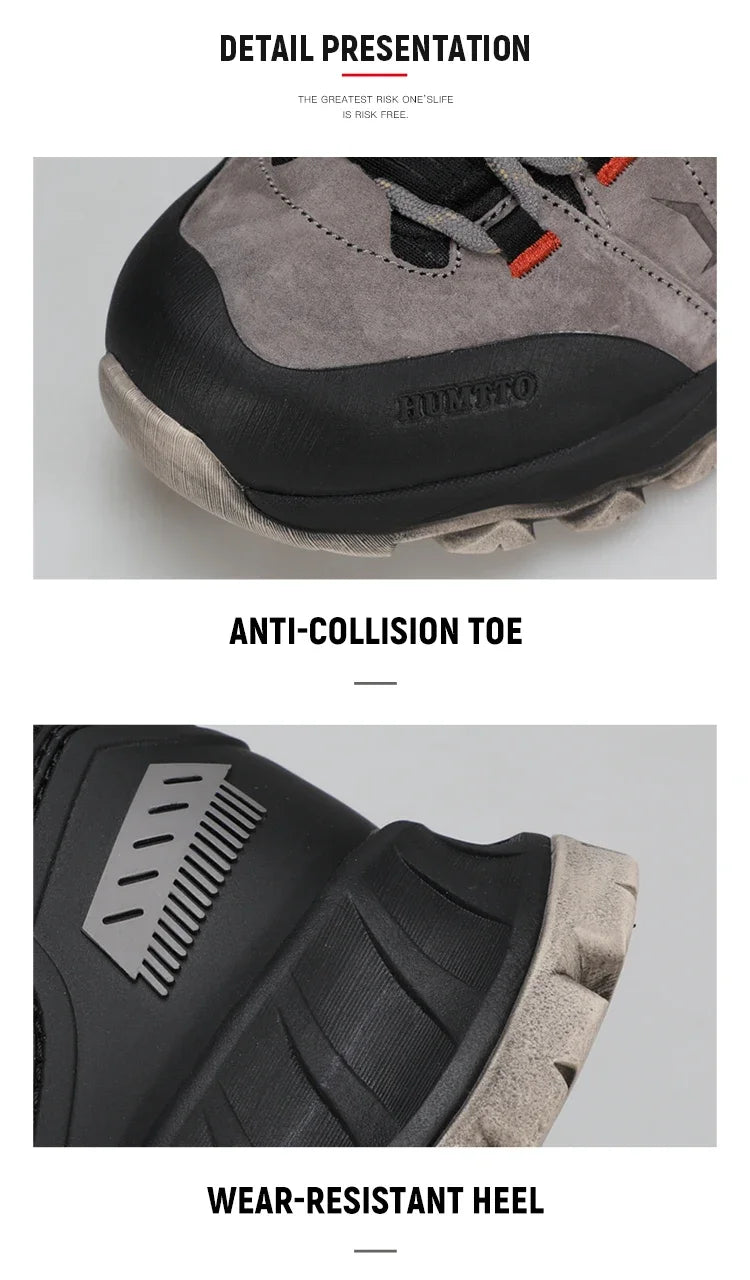 HUMTTO Non-slip Hiking Shoes for Men Genuine Leather Winter Men's Sports Shoes Outdoor Safety Sneakers Breathable Trekking Boots