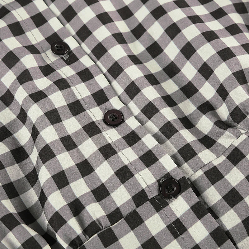 Fashion Simple Plaid Elegant Causal Women Dresses Trendy Chic Button Slim Fit Mini Frock