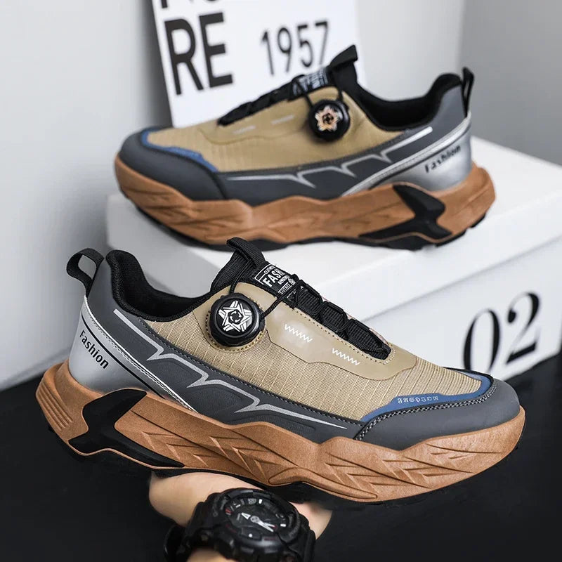 2025 New Mens Shoes Autumn Breathable Button Rotating Mesh Sports Outdoor Sports Leisure Running Hiking Shoes