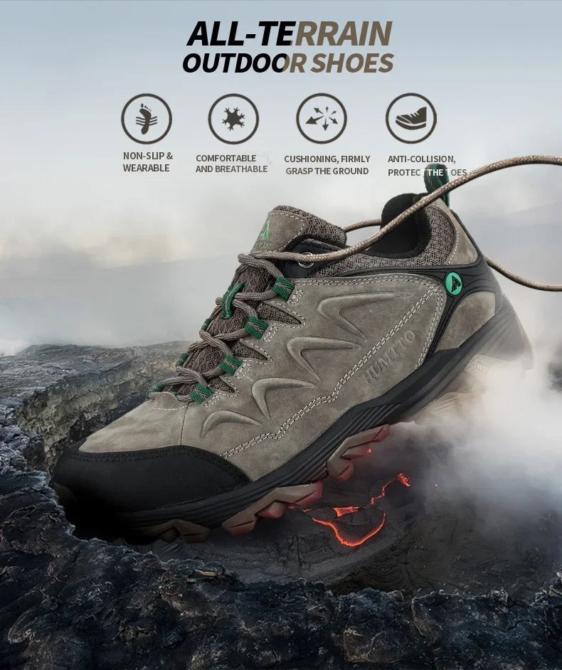 HUMTTO Genuine Leather Men's Sports Shoes Non-slip Hiking Shoes Winter Outdoor Safety Sneakers Breathable Trekking Boots for Men