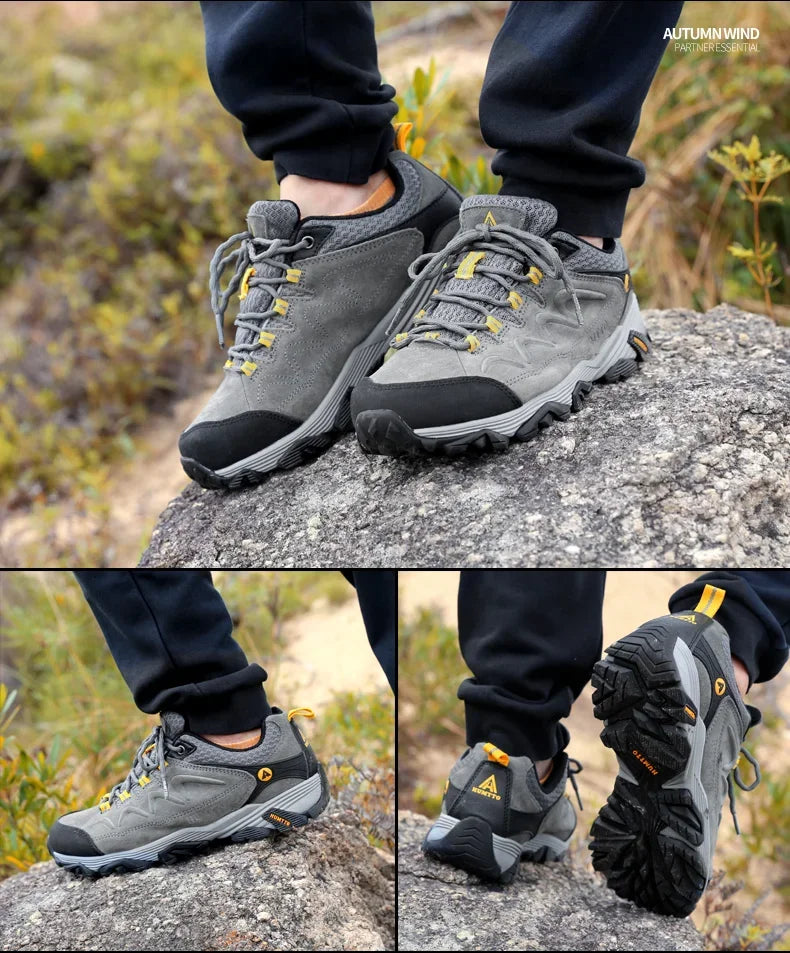 HUMTTO Genuine Leather Men's Sports Shoes Non-slip Hiking Shoes Winter Outdoor Safety Sneakers Breathable Trekking Boots for Men