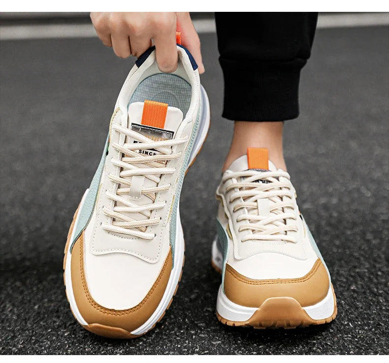 Mens Casual Sneakers Comfortable Soft Bottom Male Trainers Fashion Classic Non-slip Lace-up Tennis Shoes Sport Shoes Man Leather