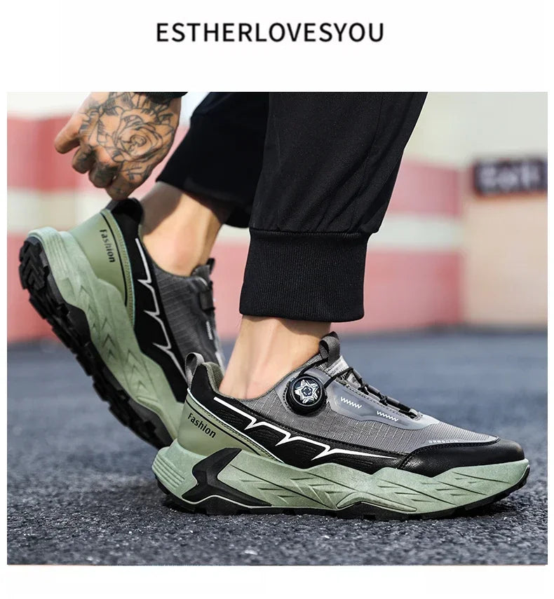 2025 New Mens Shoes Autumn Breathable Button Rotating Mesh Sports Outdoor Sports Leisure Running Hiking Shoes
