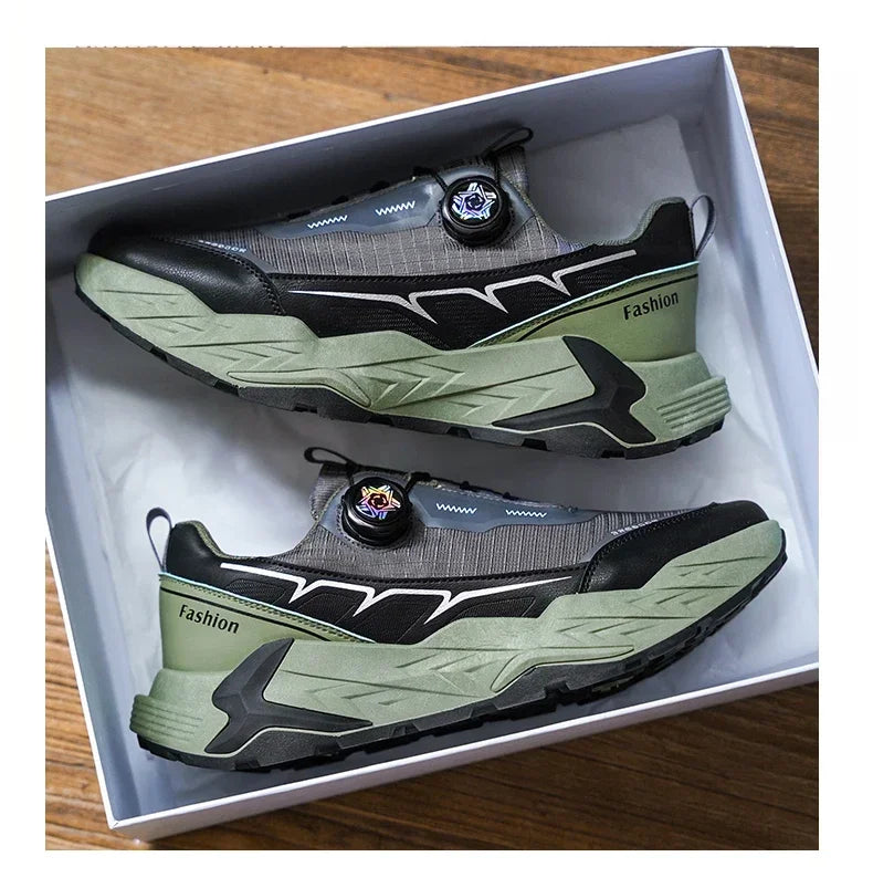 2025 New Mens Shoes Autumn Breathable Button Rotating Mesh Sports Outdoor Sports Leisure Running Hiking Shoes