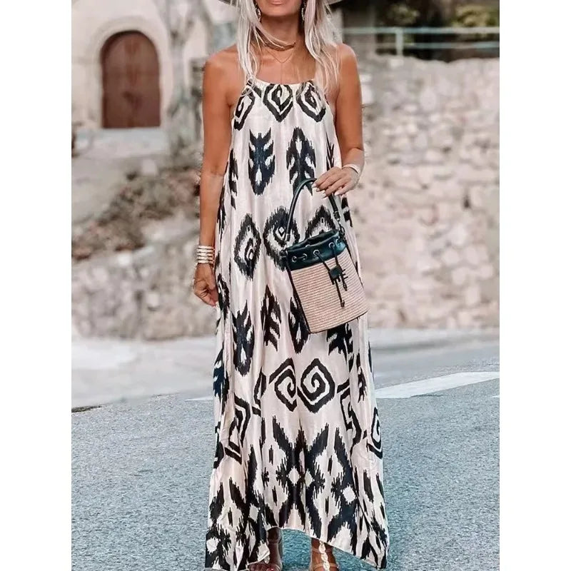 Fashion Summer Sleeveless Beach Women Dresses Print Casual Long Dress Elegant Camisole