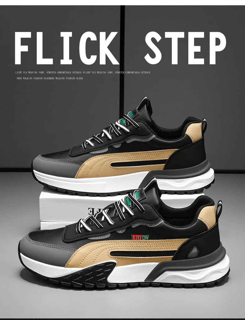 Mens Casual Sneakers Comfortable Soft Bottom Male Trainers Fashion Classic Non-slip Lace-up Tennis Shoes Sport Shoes Man Leather