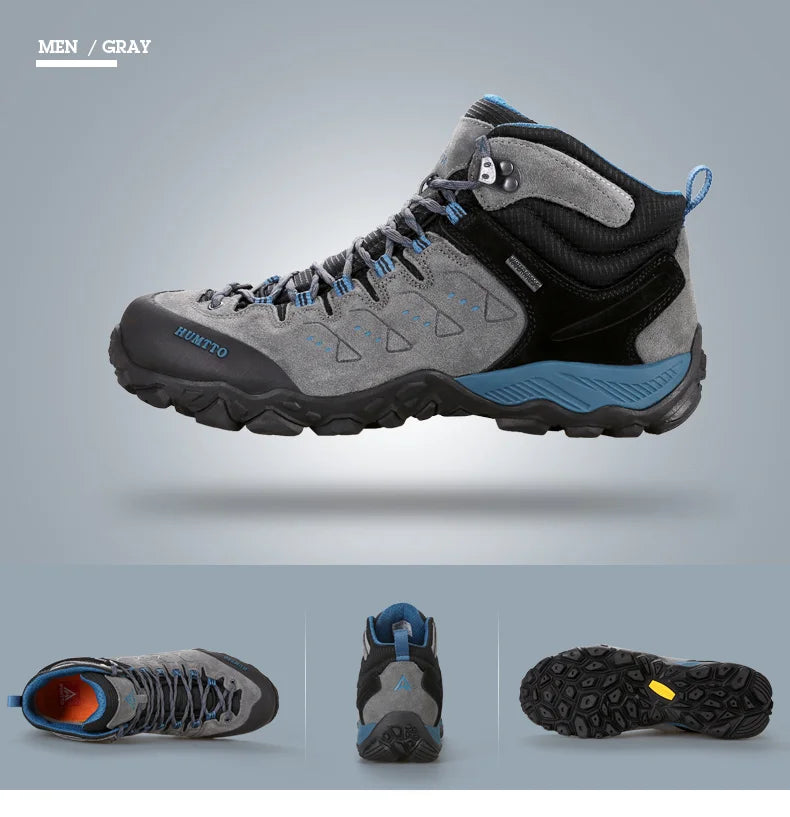 HUMTTO Genuine Leather Men's Sports Shoes Non-slip Hiking Shoes Winter Outdoor Safety Sneakers Breathable Trekking Boots for Men