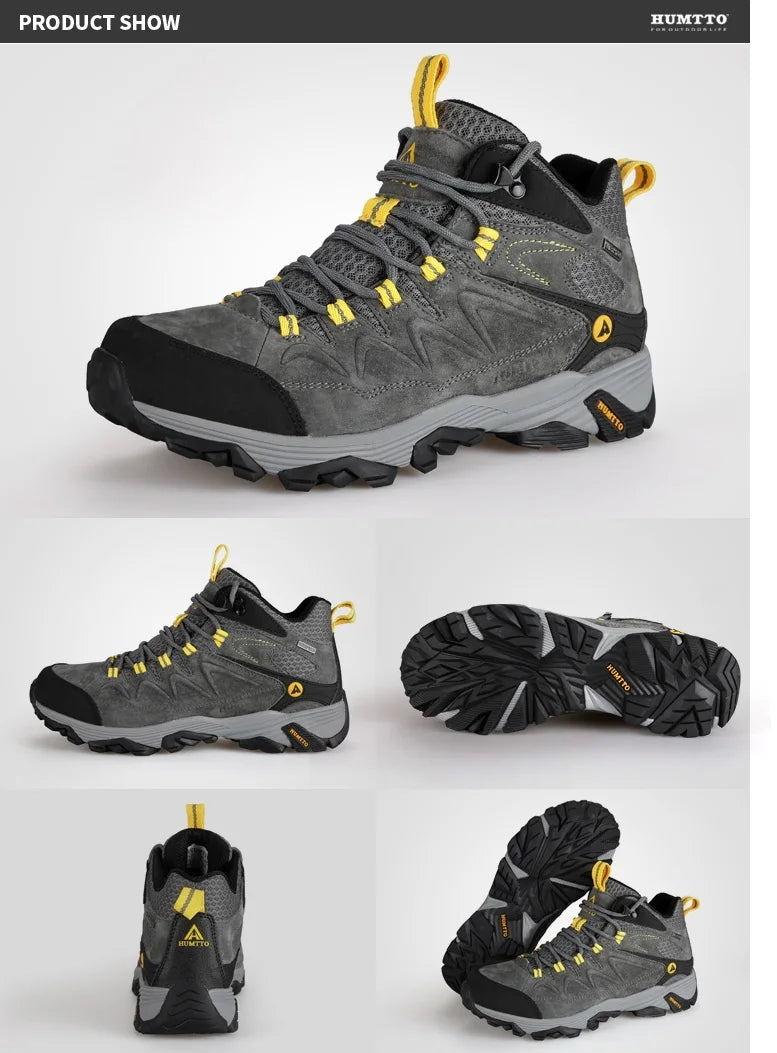 HUMTTO Genuine Leather Men's Sports Shoes Non-slip Hiking Shoes Winter Outdoor Safety Sneakers Breathable Trekking Boots for Men