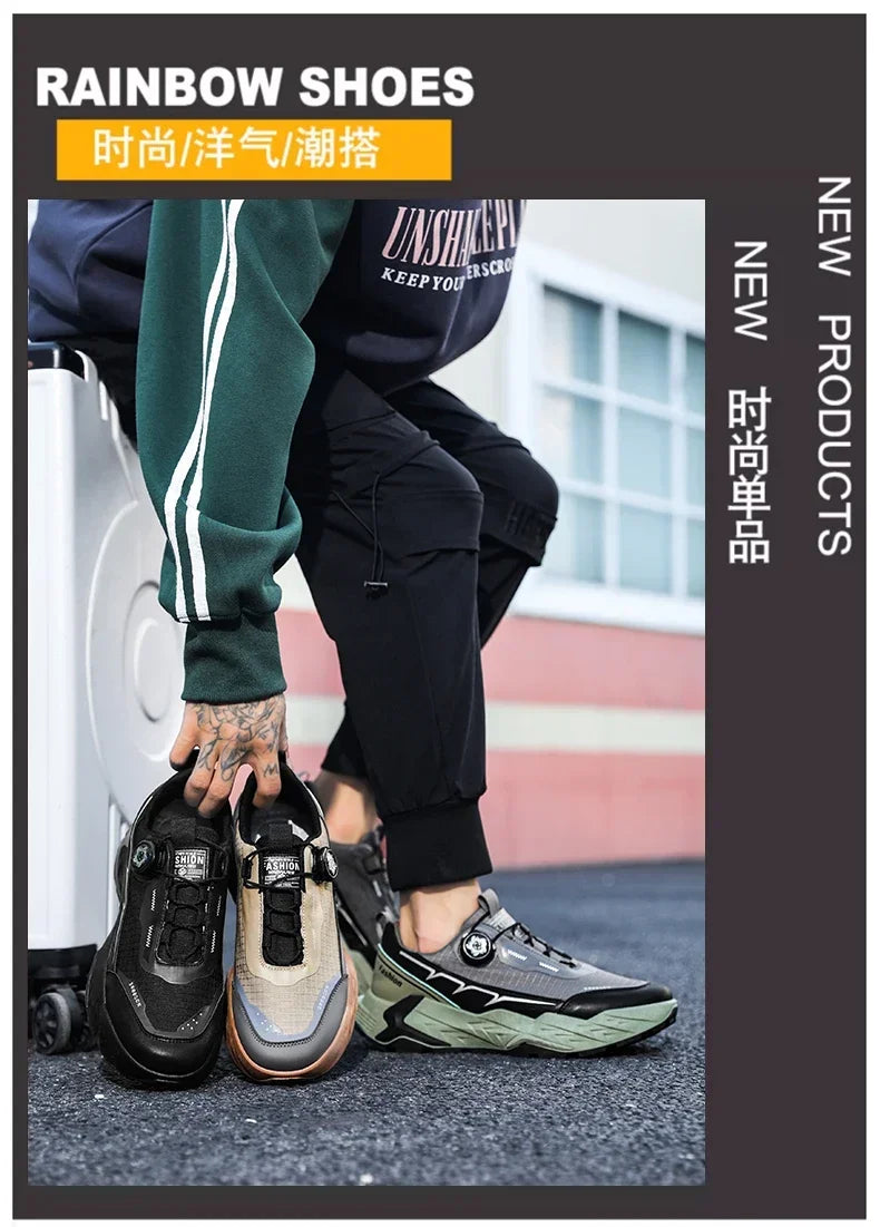 2025 New Mens Shoes Autumn Breathable Button Rotating Mesh Sports Outdoor Sports Leisure Running Hiking Shoes