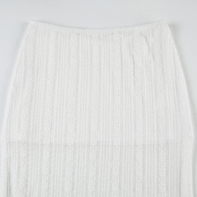 Solid Simple Lace Sheer Chic Women Long Skirts Fashion Summer Causal All-Match Women Dresses