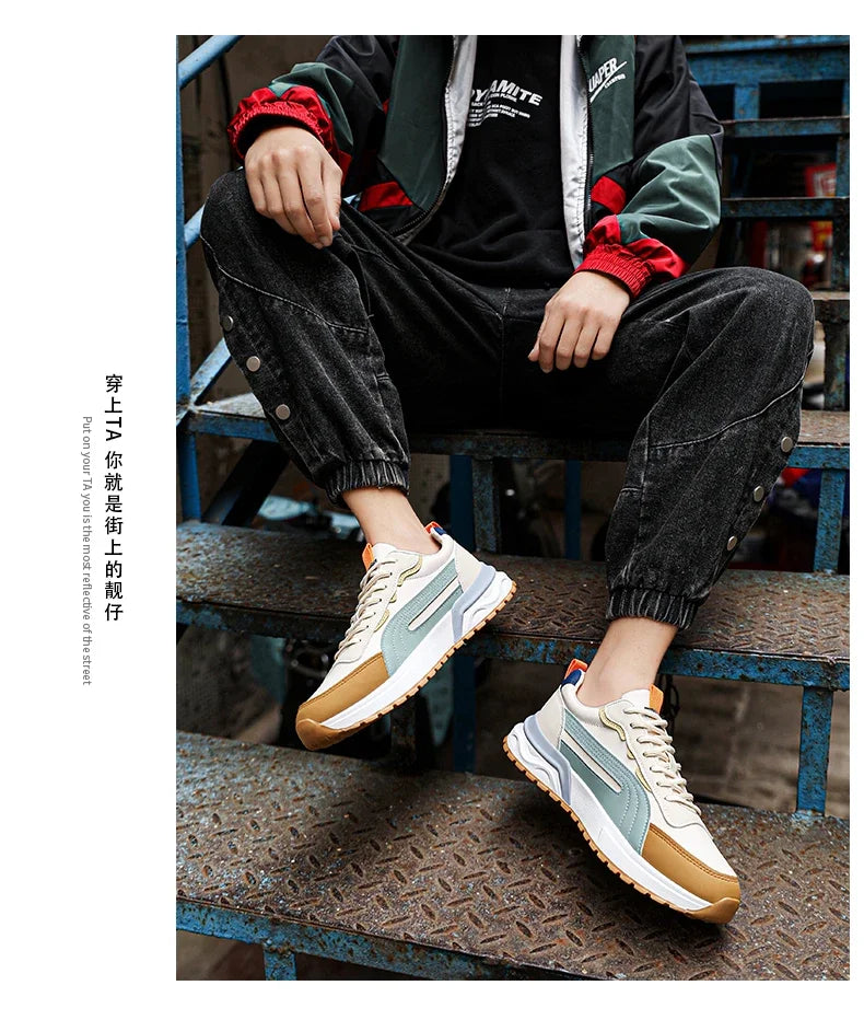 Mens Casual Sneakers Comfortable Soft Bottom Male Trainers Fashion Classic Non-slip Lace-up Tennis Shoes Sport Shoes Man Leather