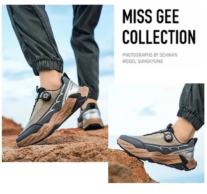 2025 New Mens Shoes Autumn Breathable Button Rotating Mesh Sports Outdoor Sports Leisure Running Hiking Shoes