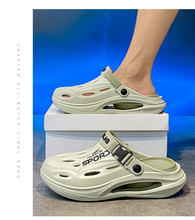 A Pair of Men's New Clogs, Summer New Wear-Resistant Non-Slip Sports Beach Shoes for Outer Wear, Driving Soft Soles, Comfortable Men's Shoes