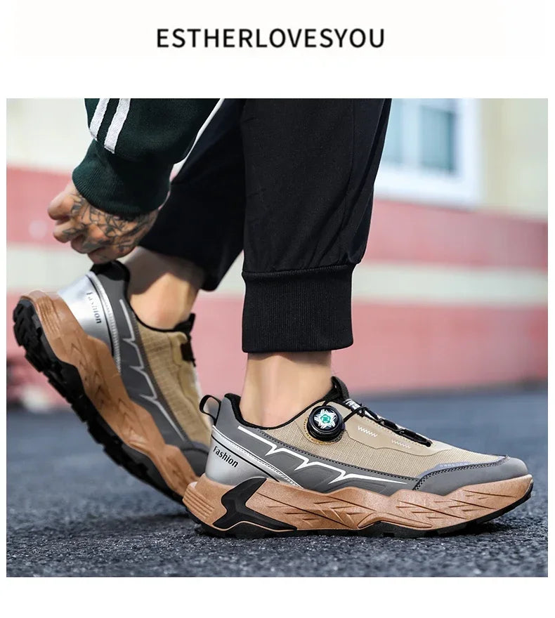 2025 New Mens Shoes Autumn Breathable Button Rotating Mesh Sports Outdoor Sports Leisure Running Hiking Shoes