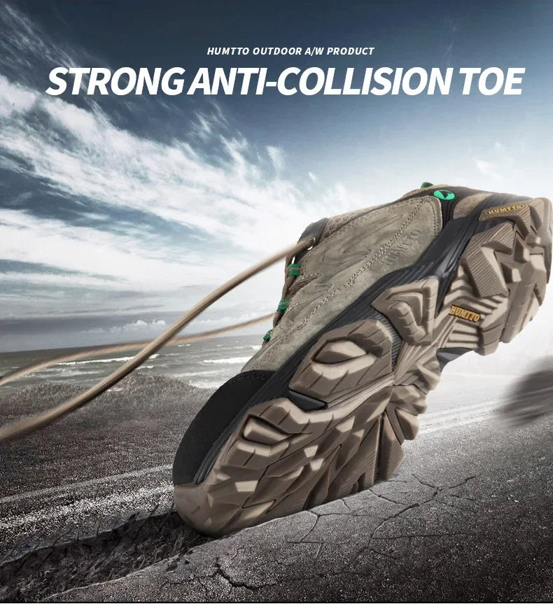 HUMTTO Genuine Leather Men's Sports Shoes Non-slip Hiking Shoes Winter Outdoor Safety Sneakers Breathable Trekking Boots for Men