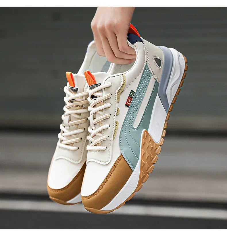 Mens Casual Sneakers Comfortable Soft Bottom Male Trainers Fashion Classic Non-slip Lace-up Tennis Shoes Sport Shoes Man Leather