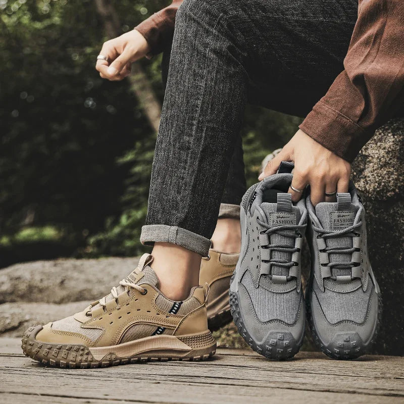 Outdoor Mens Walking Sneakers Men Casual Shoes Wear-resistant Men Hiking Trekking Shoes Suede Sport Shoes Lightweight Work Shoes