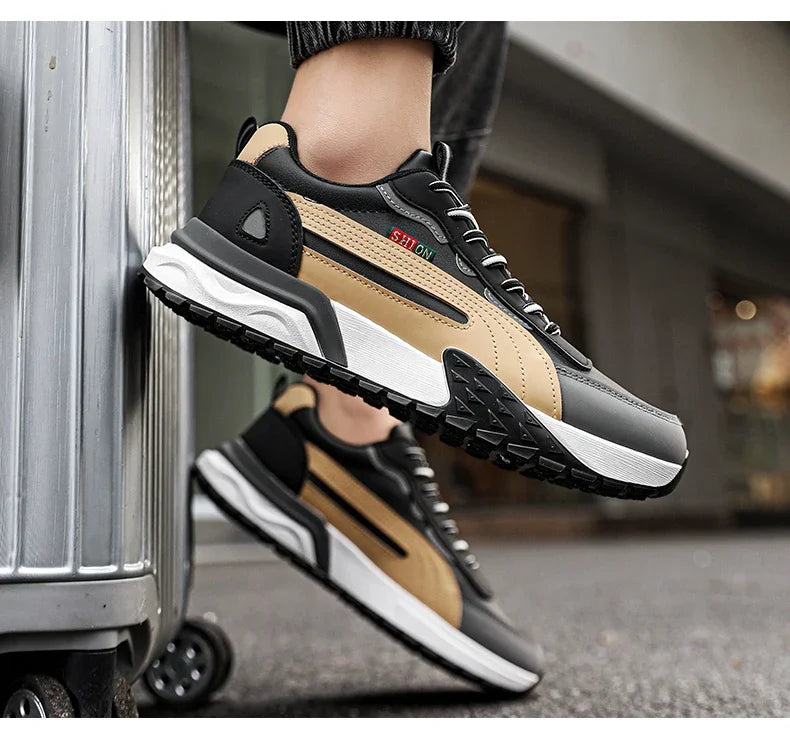 Mens Casual Sneakers Comfortable Soft Bottom Male Trainers Fashion Classic Non-slip Lace-up Tennis Shoes Sport Shoes Man Leather