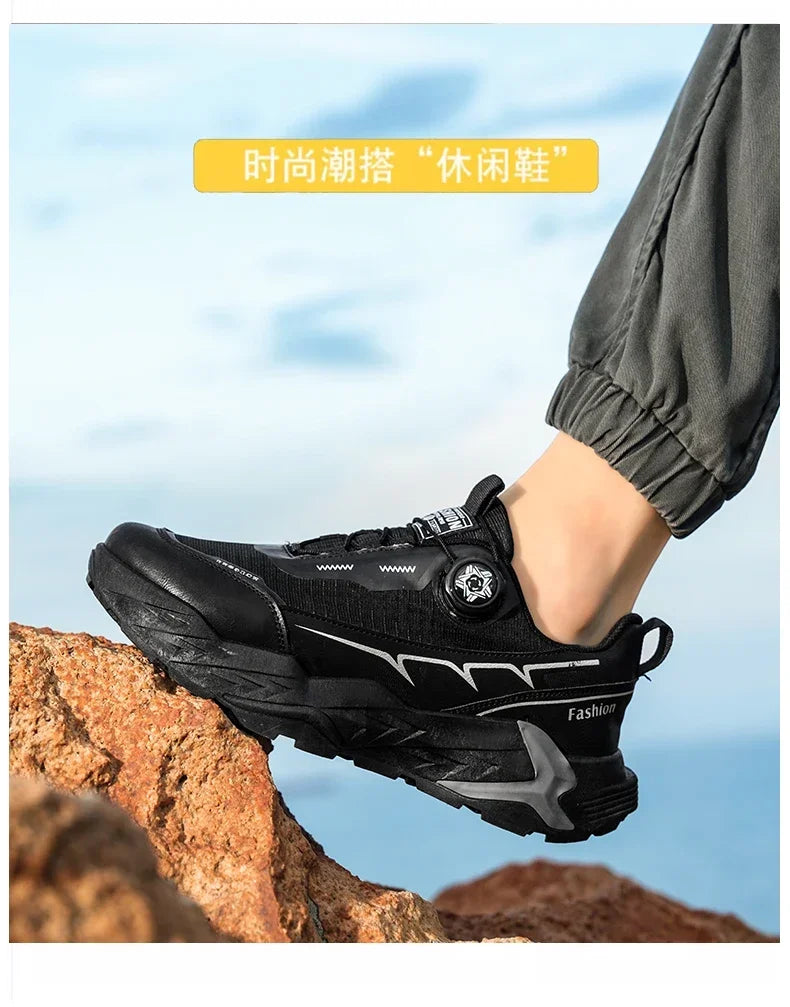 2025 New Mens Shoes Autumn Breathable Button Rotating Mesh Sports Outdoor Sports Leisure Running Hiking Shoes