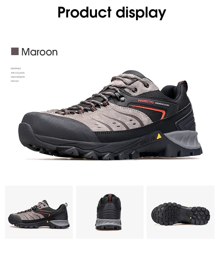 HUMTTO Non-slip Hiking Shoes for Men Genuine Leather Winter Men's Sports Shoes Outdoor Safety Sneakers Breathable Trekking Boots