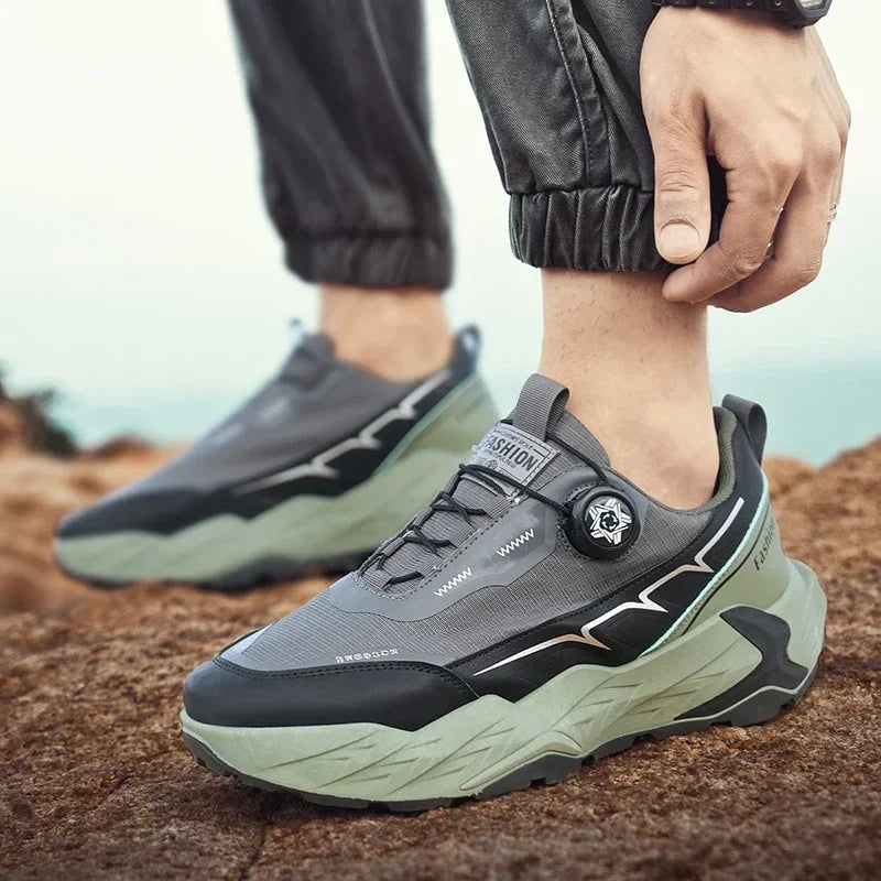 2025 New Mens Shoes Autumn Breathable Button Rotating Mesh Sports Outdoor Sports Leisure Running Hiking Shoes
