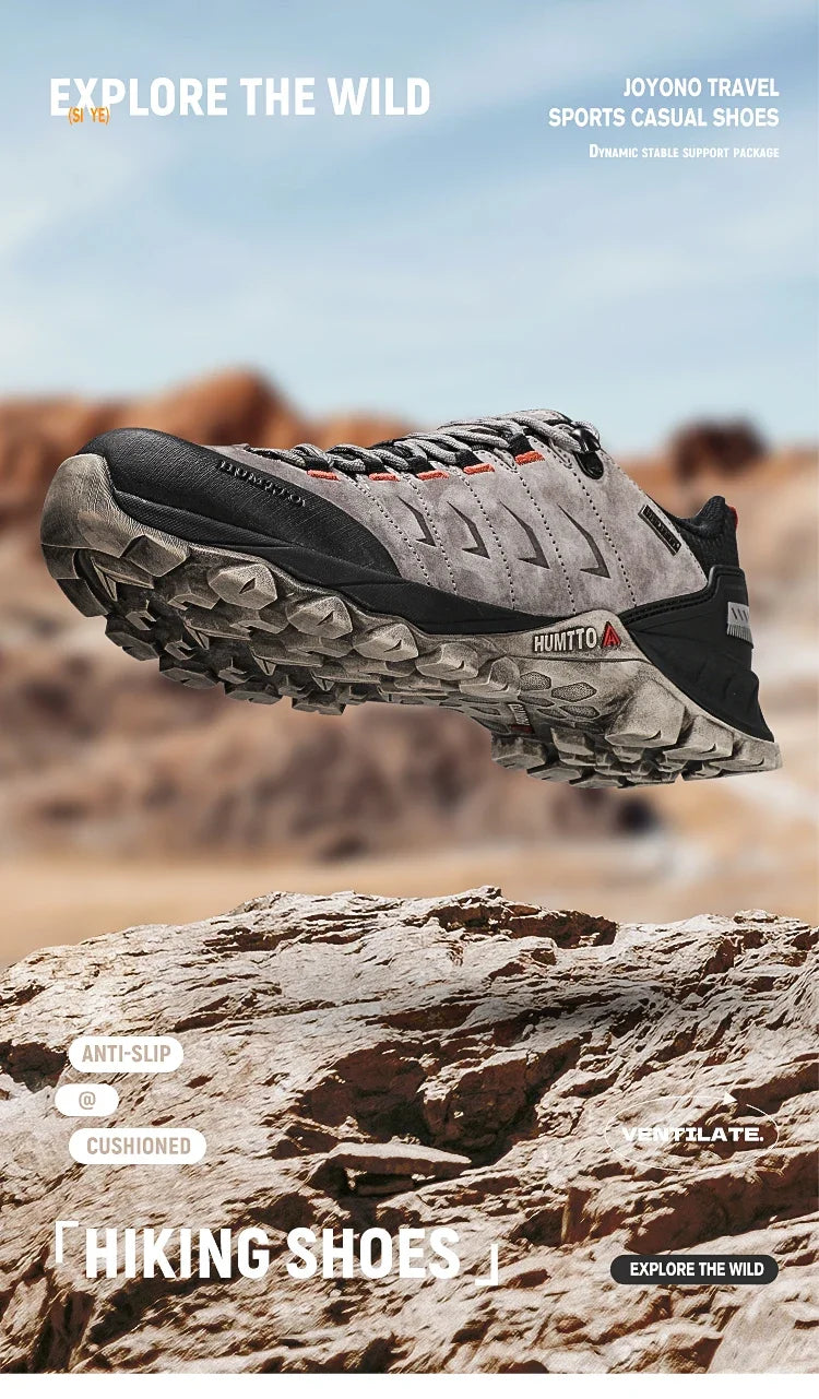 HUMTTO Non-slip Hiking Shoes for Men Genuine Leather Winter Men's Sports Shoes Outdoor Safety Sneakers Breathable Trekking Boots