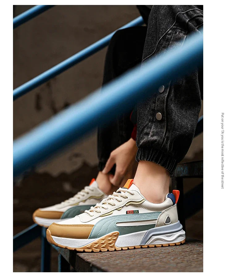 Mens Casual Sneakers Comfortable Soft Bottom Male Trainers Fashion Classic Non-slip Lace-up Tennis Shoes Sport Shoes Man Leather