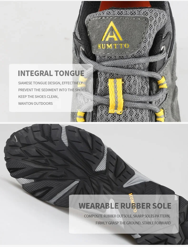 HUMTTO Genuine Leather Men's Sports Shoes Non-slip Hiking Shoes Winter Outdoor Safety Sneakers Breathable Trekking Boots for Men