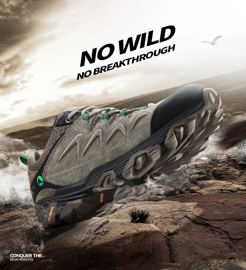 HUMTTO Genuine Leather Men's Sports Shoes Non-slip Hiking Shoes Winter Outdoor Safety Sneakers Breathable Trekking Boots for Men