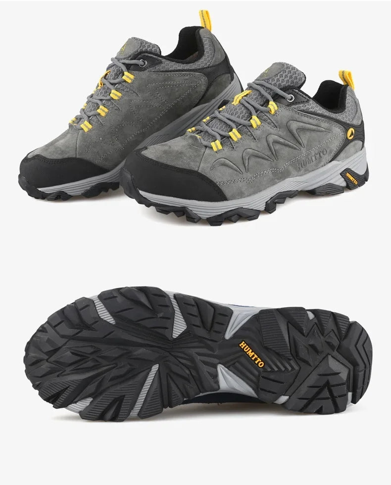 HUMTTO Genuine Leather Men's Sports Shoes Non-slip Hiking Shoes Winter Outdoor Safety Sneakers Breathable Trekking Boots for Men