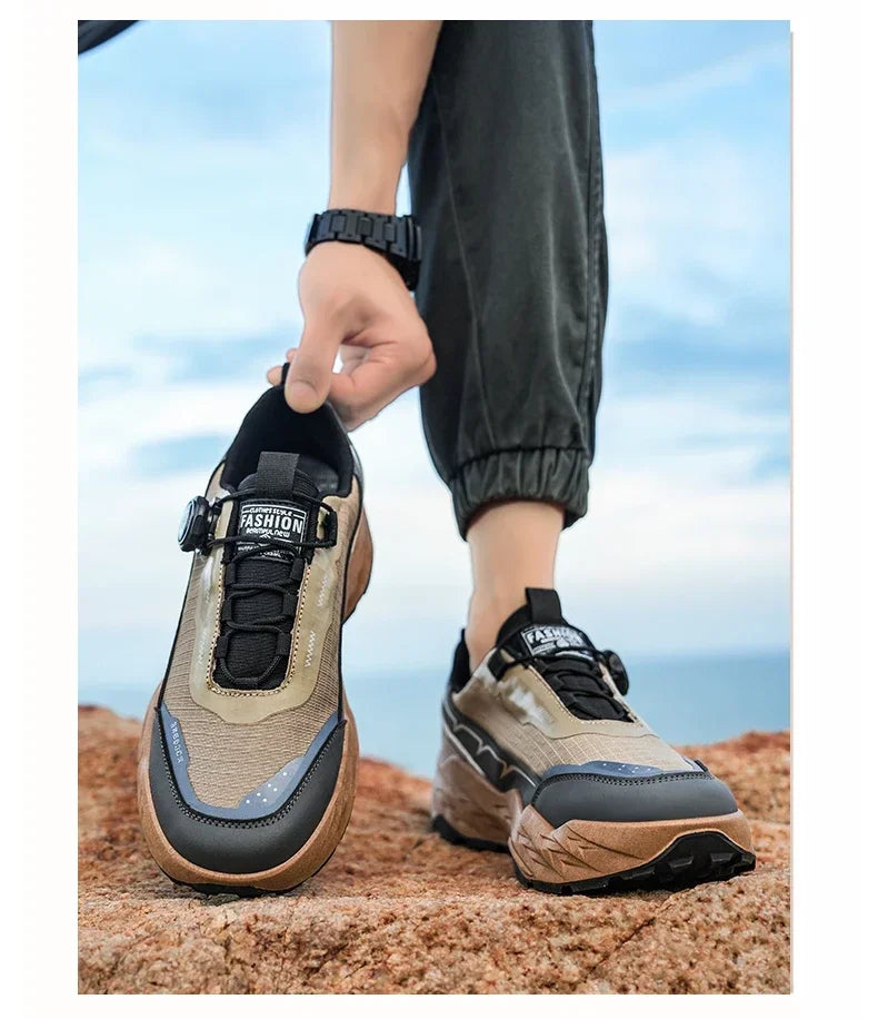 2025 New Mens Shoes Autumn Breathable Button Rotating Mesh Sports Outdoor Sports Leisure Running Hiking Shoes