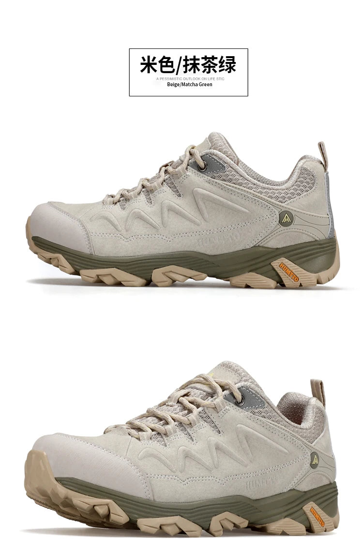 HUMTTO Genuine Leather Men's Sports Shoes Non-slip Hiking Shoes Winter Outdoor Safety Sneakers Breathable Trekking Boots for Men