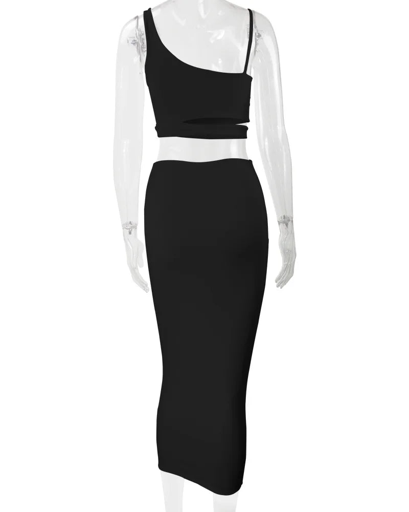 Women Dress Elegant Long Dresses Party Night Dress Women Dresses Woman Female Clothing Sexy Pleated Hollowout Two-piece Dress