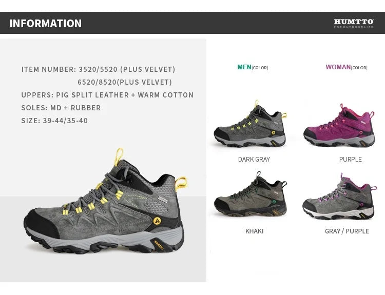 HUMTTO Genuine Leather Men's Sports Shoes Non-slip Hiking Shoes Winter Outdoor Safety Sneakers Breathable Trekking Boots for Men