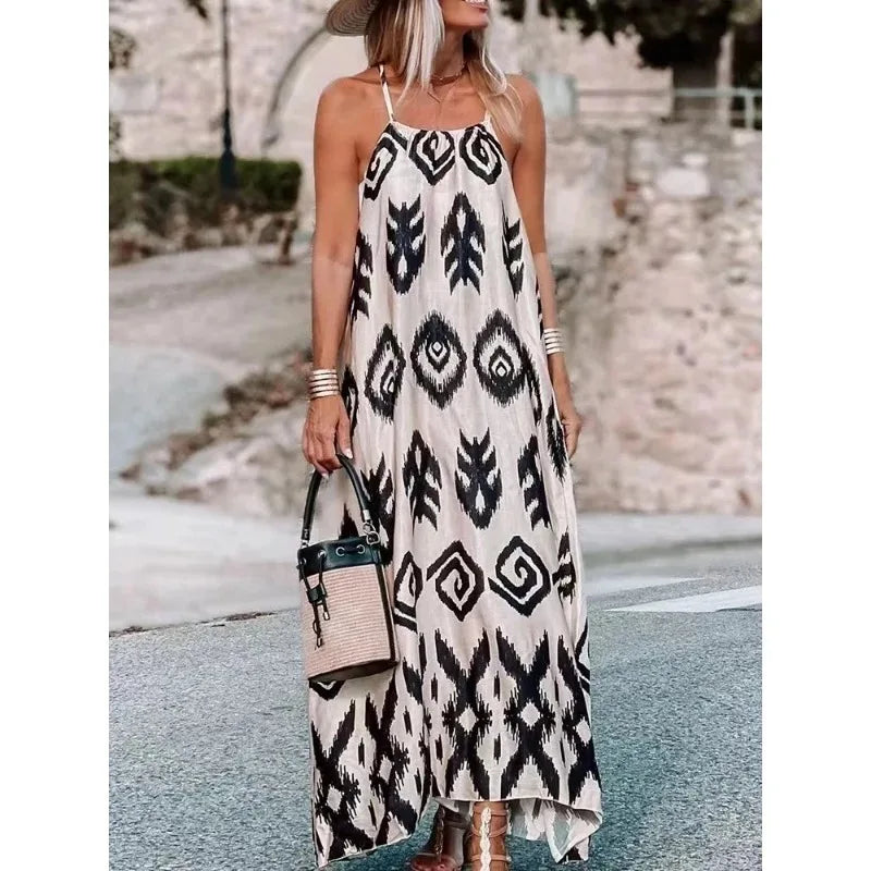Fashion Summer Sleeveless Beach Women Dresses Print Casual Long Dress Elegant Camisole