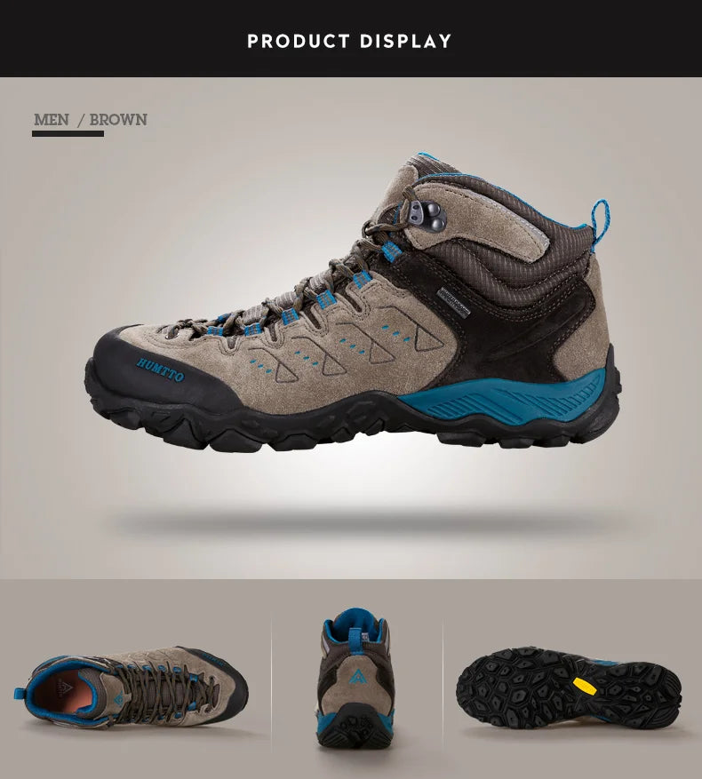 HUMTTO Genuine Leather Men's Sports Shoes Non-slip Hiking Shoes Winter Outdoor Safety Sneakers Breathable Trekking Boots for Men