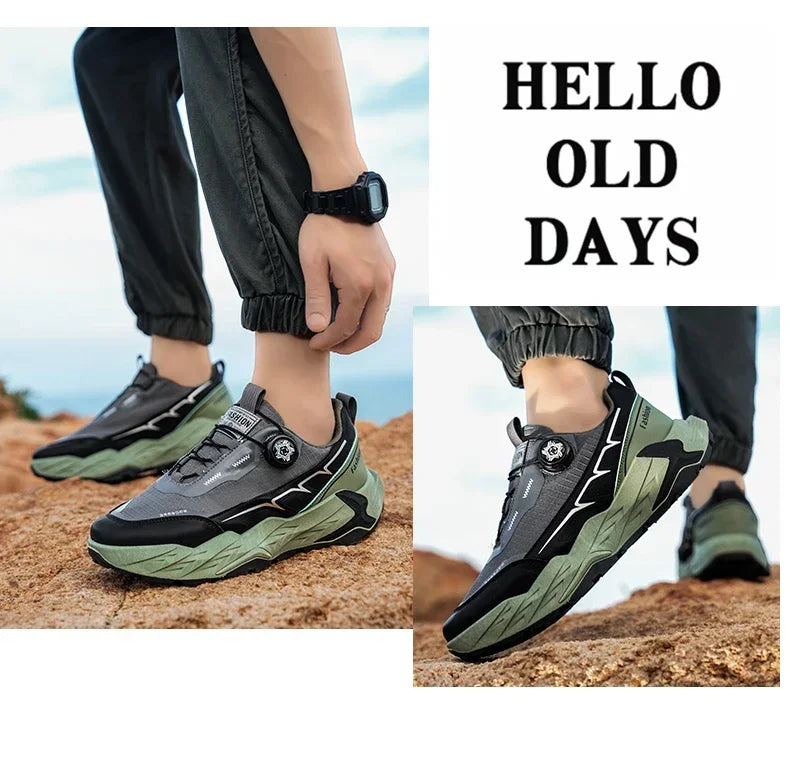 2025 New Mens Shoes Autumn Breathable Button Rotating Mesh Sports Outdoor Sports Leisure Running Hiking Shoes
