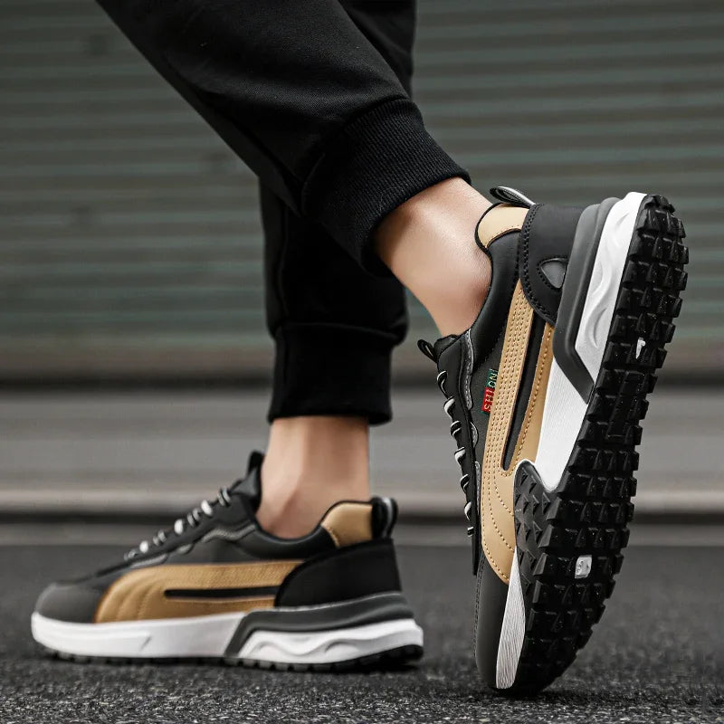 Mens Casual Sneakers Comfortable Soft Bottom Male Trainers Fashion Classic Non-slip Lace-up Tennis Shoes Sport Shoes Man Leather