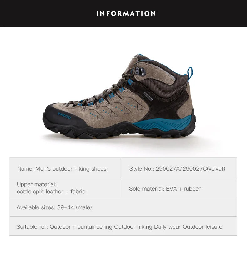 HUMTTO Genuine Leather Men's Sports Shoes Non-slip Hiking Shoes Winter Outdoor Safety Sneakers Breathable Trekking Boots for Men