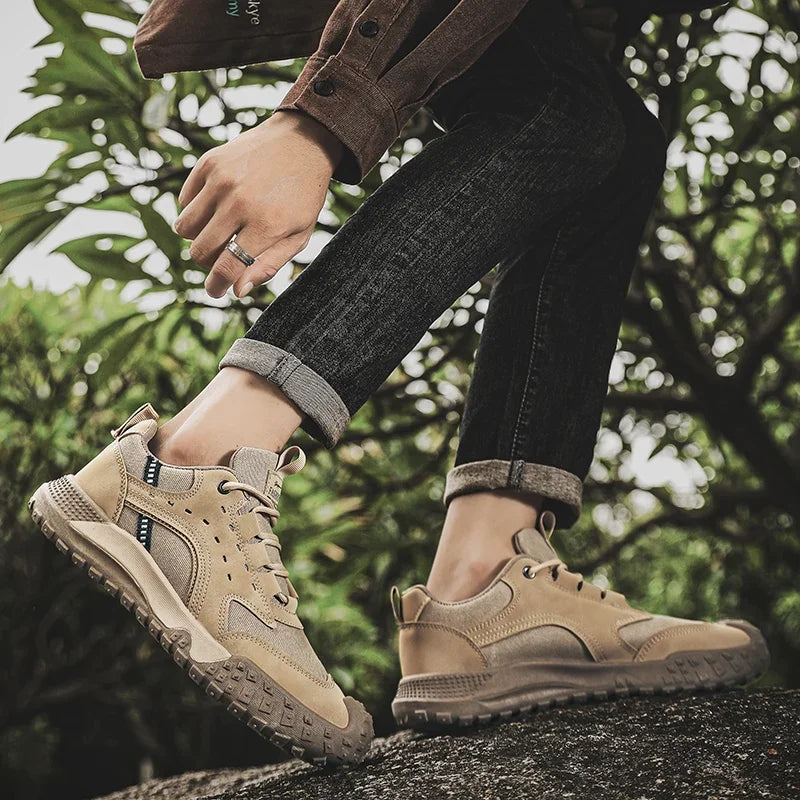 Outdoor Mens Walking Sneakers Men Casual Shoes Wear-resistant Men Hiking Trekking Shoes Suede Sport Shoes Lightweight Work Shoes