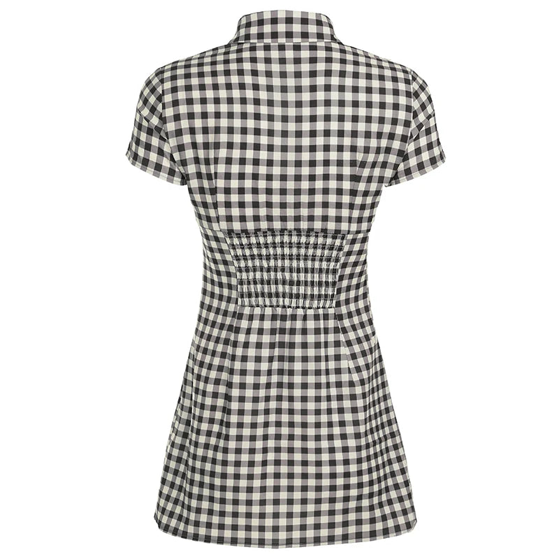 Fashion Simple Plaid Elegant Causal Women Dresses Trendy Chic Button Slim Fit Mini Frock
